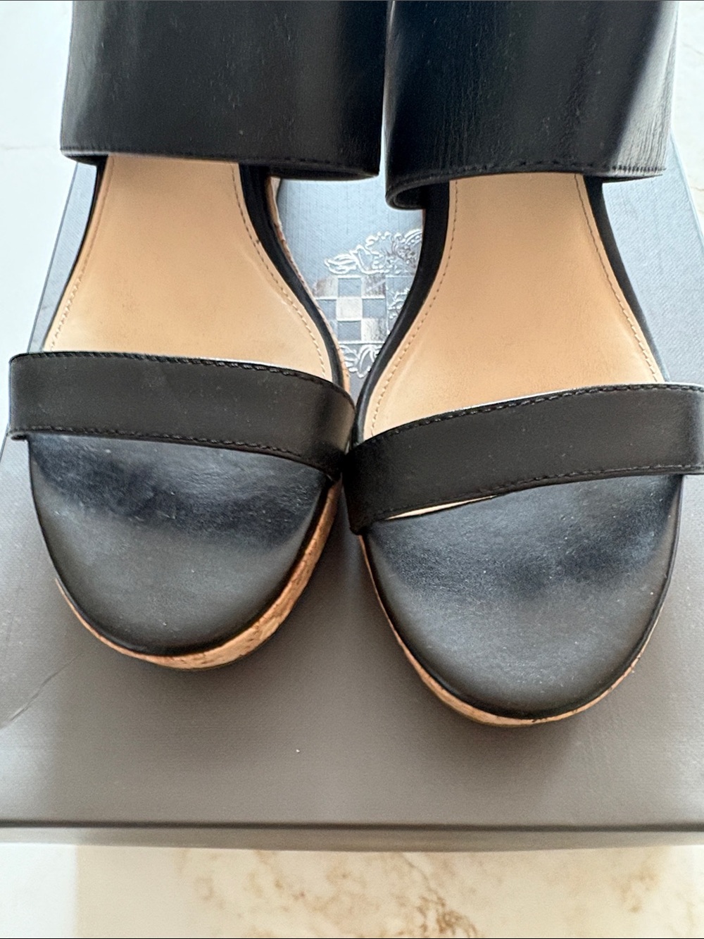 Vince Camuto Black Cork Platform Wedge Sandals 3” heel 1/2” platform - Picture 6 of 8